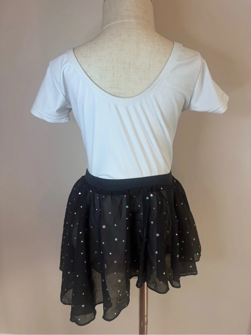 Girls White Leotard with Black Sequin Tutu Skirt